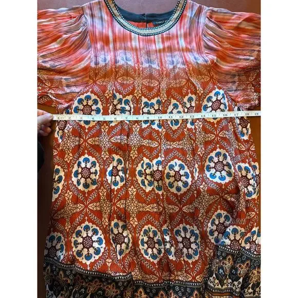 Anthropologie Tanvi Kedia Boho Mini Dress Size S Red-Orange Gradient Floral - Picture 3 of 8